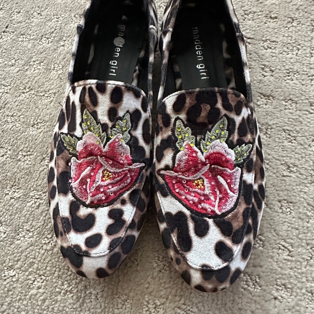 Madden Girl Leopard and Floral Embroidered Loafers